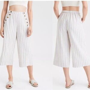 American Eagle Outfitters White Striped Wide-Leg Pants
